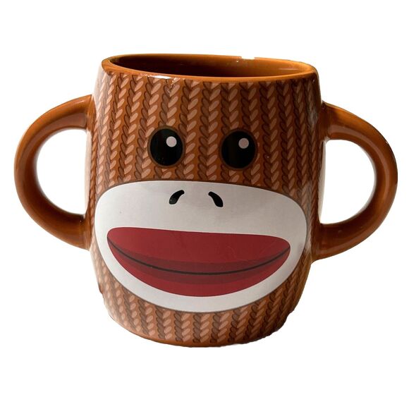 Galerie Other - Galerie Sock Monkey Coffee Cup/Mug Brown White Double Handle  Ceramic